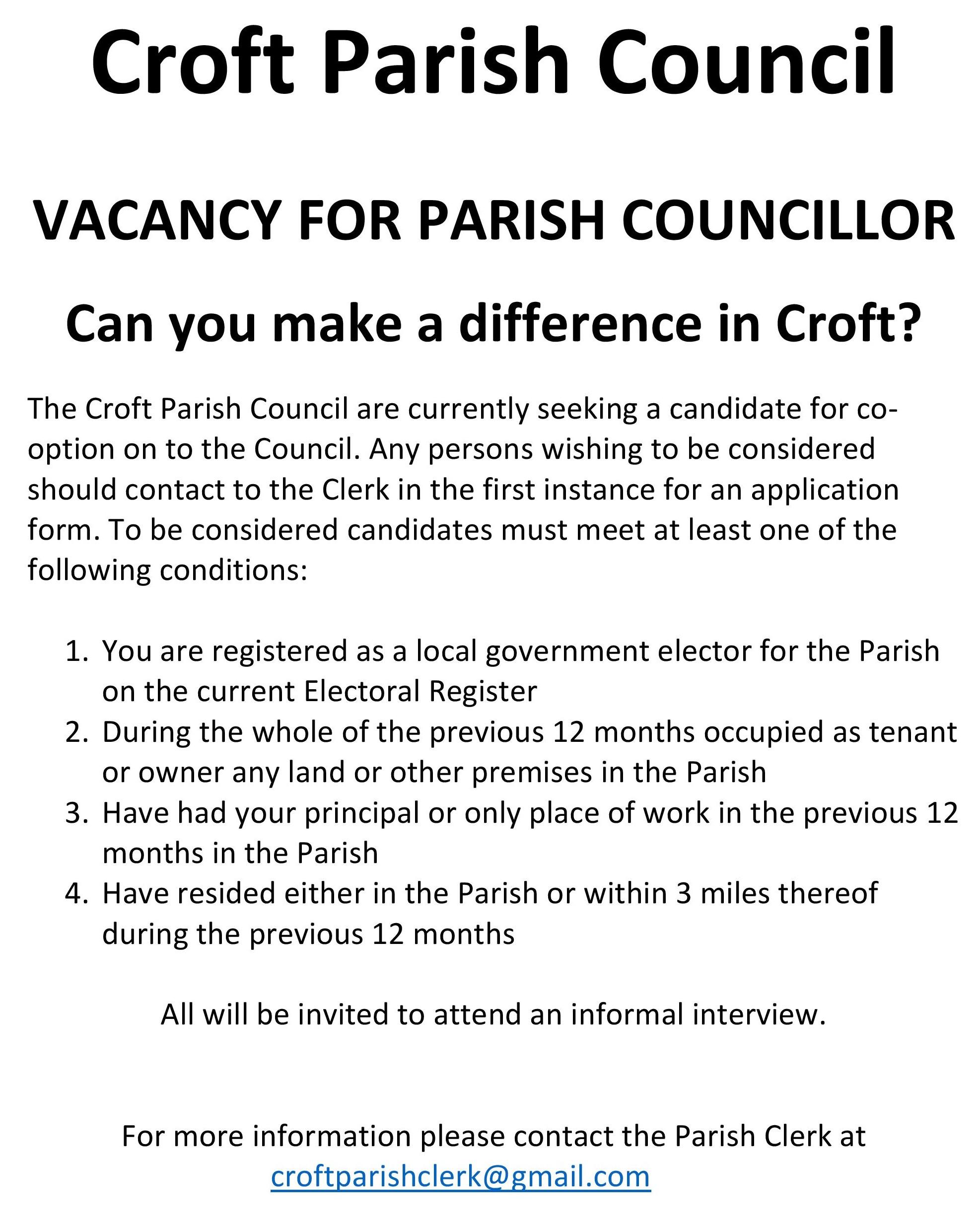 Casual vacancy co option advert